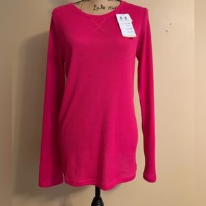 UNDER ARMOR ladies long sleeve pink 100% poly ribbed Fitted tunic Size L…